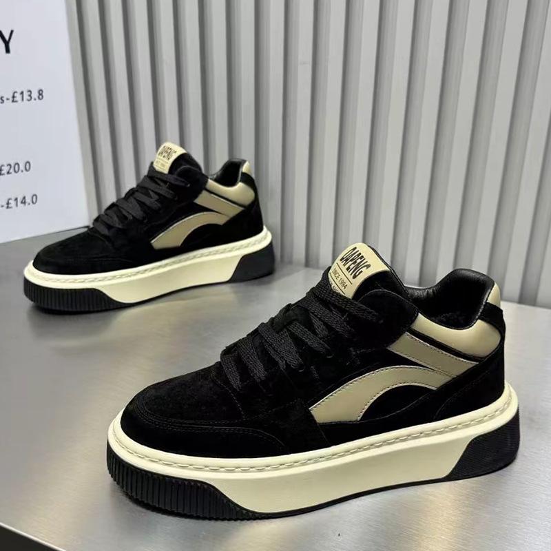 Winter new low-top thick baseplate shoes single cotton leather surface velvet casual shoes ok