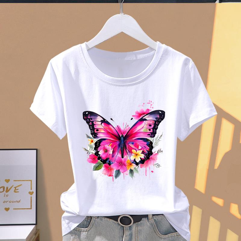 (Asian Size) Lovely Cute Wing Short Sleeve T-shirts Trend T Clothing Fashion Print Female Casual Women's Top Graphic Tee