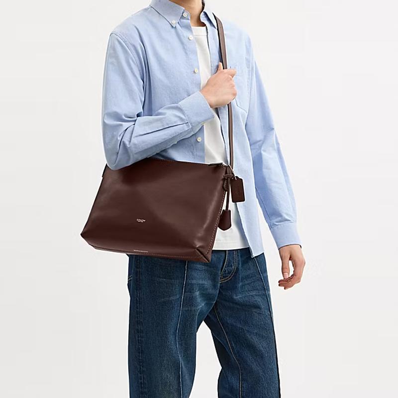 Coach Mott Messenger Bag 33 Letter Logo Adjustable Shoulder Strap Leather Large Unisex Couple Bag Unisex bags Brown CCB57-MPL