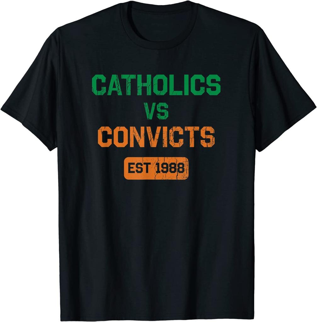НОВЫЙ ОГРАНИЧЕННЫЙ Catholics Vs Convicts 1988 Ретро Винтаж Потертая Футболка Мужская Женская Футболки Топ Топы Футболка