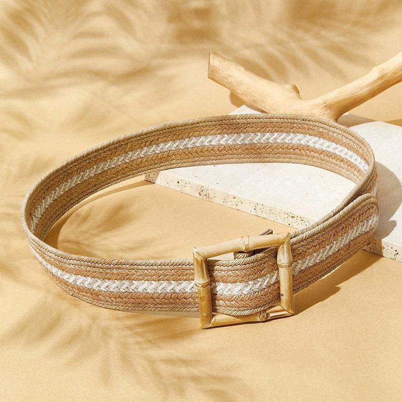 Богемный стиль плетёная бамбуковая пряжка квадратная пряжка весна и лето новый женский ремень пеньковая верёвка стиль для отпуска женский ремень