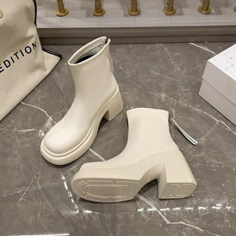 Весна и осень, хит продаж, высококачественные женские сапоги, модные, квадратный носок, однотонные, на высоком каблуке, женские короткие сапоги