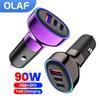 90W Car Charger 3Ports USB Type C Fast Charging Charger Adapter QC3.0 Mobile Phone Car Phone Charger For iPhone Samsung Huawei