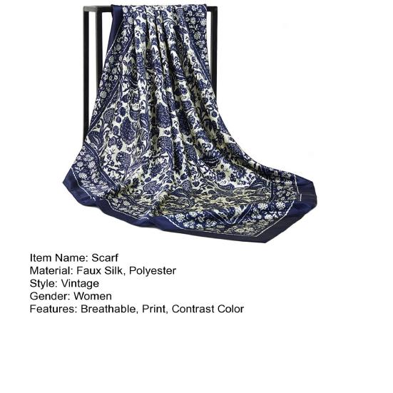 Women Neck Scarf Vintage Ethnic Style Contrast Color Square Shape Breathable Head Protection Soft Fabric Silky Women Head Wrap Female Headwear