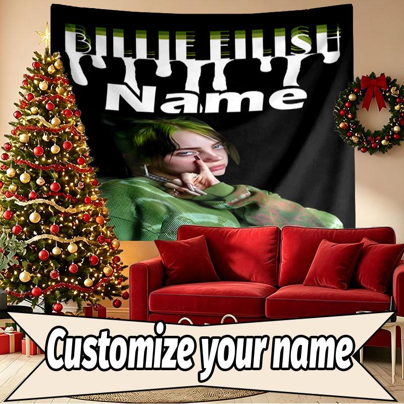 Custom Name Personalized Billie Eilish Print Tapestry, Wall Art Decor, Bedroom, Dorm, Apartment, LivingRoom, Party Backdrop, Gift for Birthday