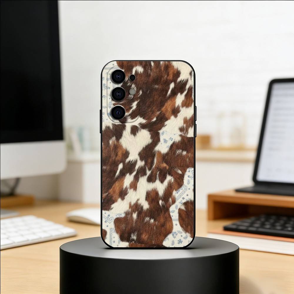 Brown White Cow Phone Case Black Silicone Soft For Samsung S25,S24,S21,S22,S23,S30,Ultra,S20,Plus,Fe,Lite