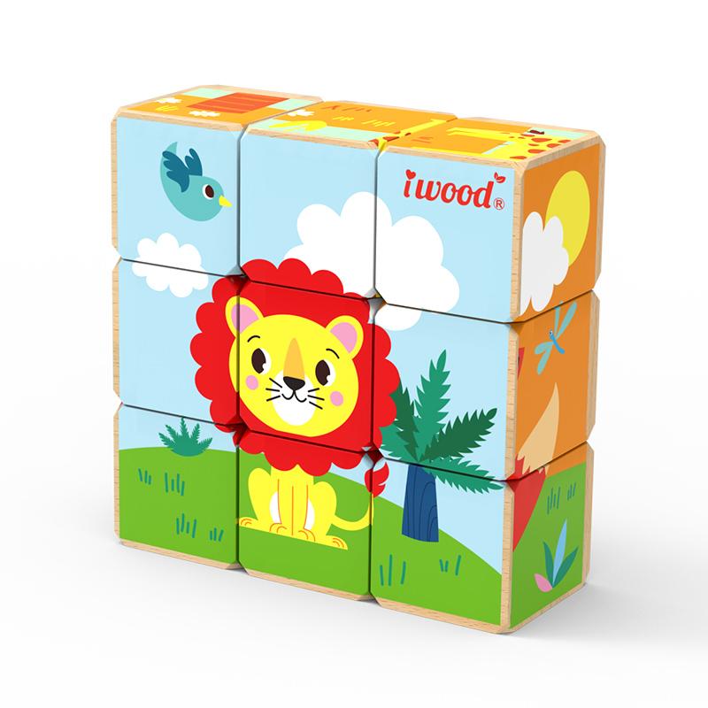 Детский пазл для возраста 1-3 года: Развивающая деревянная игрушка для раннего обучения с 9 деталями и шестисторонними картинками