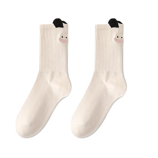Милые носки до щиколотки с мультяшной вышивкой, забавные носки в рубчик для повседневной носки, смешные носки с плюшевыми ушками для женщин, рождественский подарок