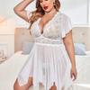 Plus Size Floral Lace Mesh Deep V One-Piece Evening Dress & Nightdress