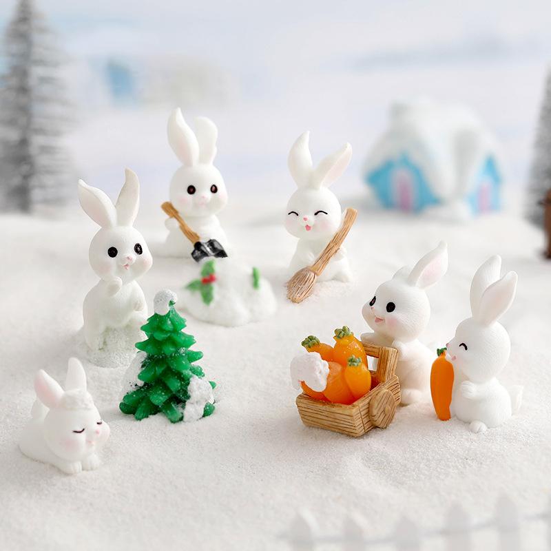 Cute Rabbit Carrots House Figurines Garden Home Decoration Micro Landscaping CDN