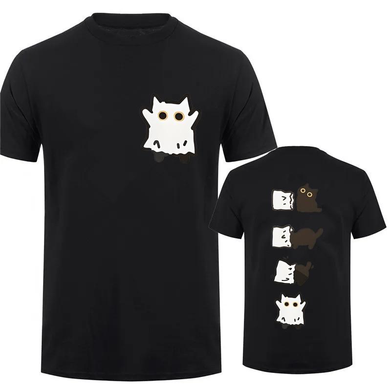 Летние футболки Streetwear Boo Черный Кот Графика Печатные футболки для Женщин Мужчин Одежда Хэллоуин Жуткий Сезон Топы Футболка Унисекс