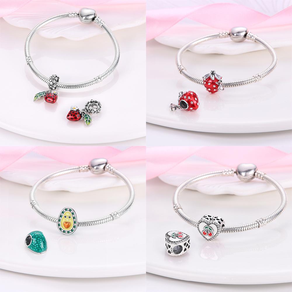 Изысканные оригинальные медные шармы-подвески в виде клубники, вишни, яблока, авокадо, фруктов, бусина, подходят для браслетов DIY, ювелирные изделия на день рождения, изысканный подарок