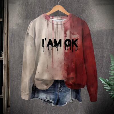 Женская толстовка с принтом 3D Bloodstain с круглым вырезом, повседневная, с изображением дома с привидениями на Хэллоуин, с длинными рукавами, свободная