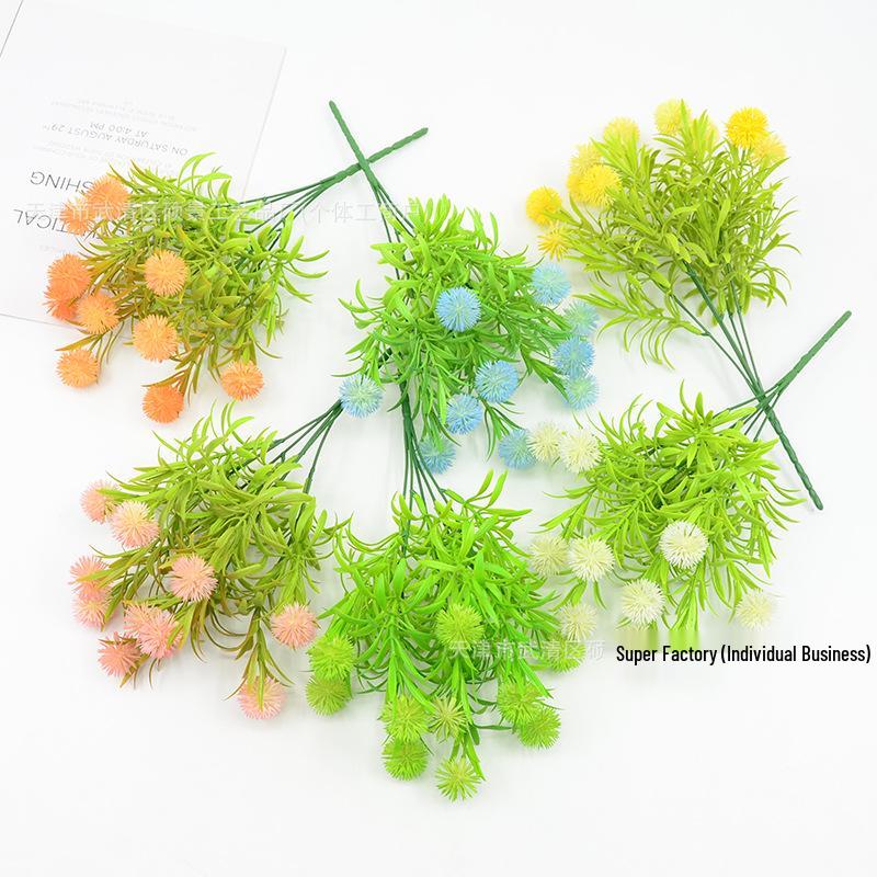 Dandelion Pine Ball Artificial Green Plant Bouquet for Home and Garden Décor