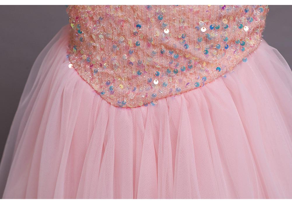 Girls' Sequin Princess Dress: Short Sleeve, Floor-Length for Holiday Performances
