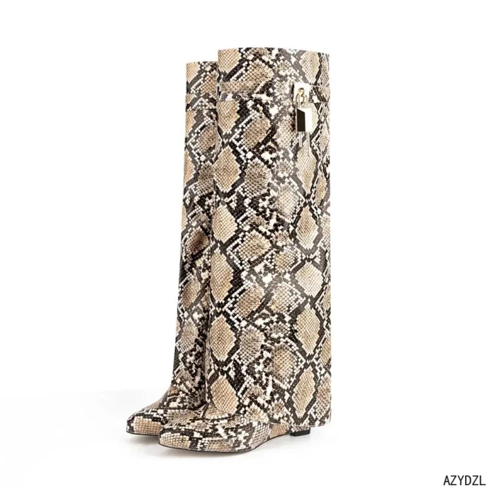 2024 New European and American Brand Wedge Heel Thick Bottom Skirt Boots Women's Fashion Side Zipper Knee Length Banquet Boots