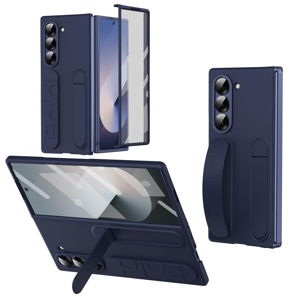 Роскошный оригинальный чехол для телефона Samsung Galaxy Z Fold 7 6 5 4 Защитная крышка с подставкой Стеклянная пленка Силиконовый захват Жесткий чехол