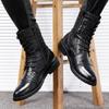 Зимние высококачественные мужские сапоги с острым носком до середины голени из натуральной кожи, мужские сапоги с длинными трубами, зимние теплые плюшевые моторизованные ботинки