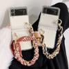 Woman Portable Chain Of Silk Scarves Phone Case For Samsung Galaxy Z Flip 4 3 5g Hinge Full Protection Clear Hard Pc Cover