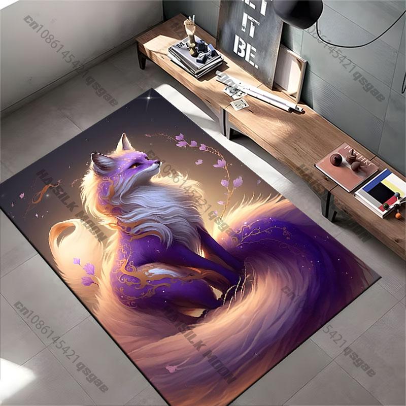 Mystical fox elegantly glowing carpet Yoga living room room decor children's crawling mat doormat area rug games mat