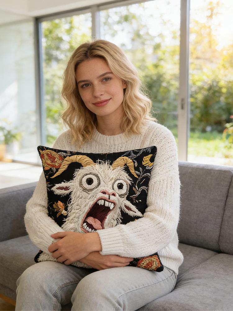Screaming Goat Soft Pillow Case 18x18 Inch Hilarious Animal Graphic Cushion Cover for Sofa Bedroom Living Room Home Decor