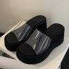 Новый дизайн ПВХ Прозрачные Платформы с Леопардовым Принтом Женские Шлепанцы Летние Высокие Каблуки Шлепанцы