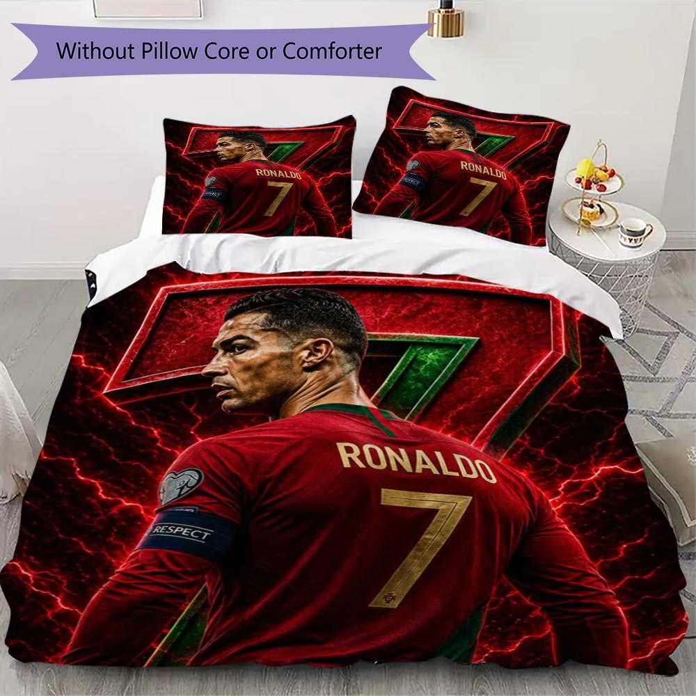 C Ronaldo Pattern Bedding uilt Set uilt Cover Pillowcase Home Decoration Birthday Gift (1 * duvet cover + 2 * pillowcase without core)
