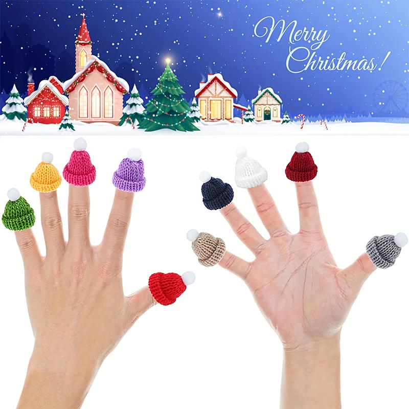 10pcs Cute Christmas Knitted Hat Ornament Mini Knitted Little Beanies Handwoven Decorative Small Hat
