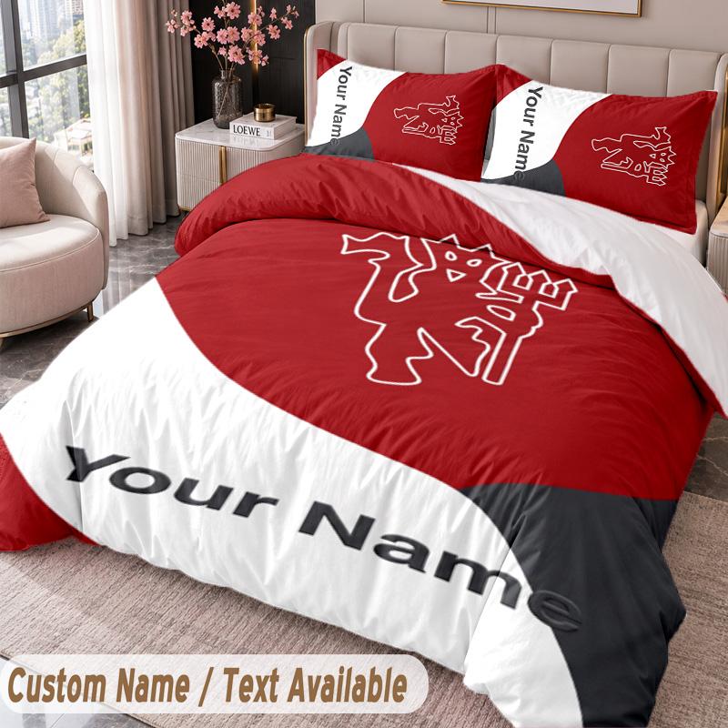 Manchester United Printed Bedding Set Custom Name Text 1 Duvet Cover 2 Pillowcases For Bedroom