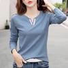 Women's Spring and Autumn Bottoming Shirt Solid Color Long-sleeved V-neck Pullover Tops