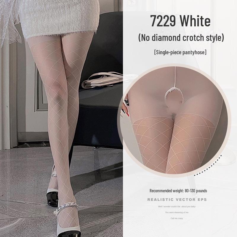 Колготки Feimu с открытой промежностью, украшенные бриллиантами - Белый шелк 7229