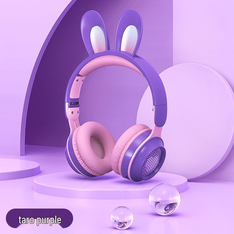Светодиодные Bluetooth-наушники в форме сердца с длинным микрофоном и ободком с ушками кролика KE-11 для девочек