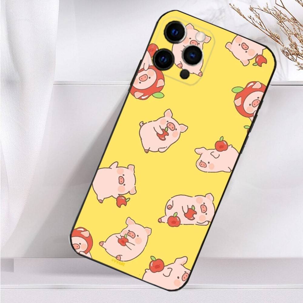 Милый мультяшный поросенок Чехол для телефона iPhone 16,15,14,13,12,11 Plus,Pro Max,XS,X,XR,SE,Mini,8,7 Мягкий силиконовый Черный чехол
