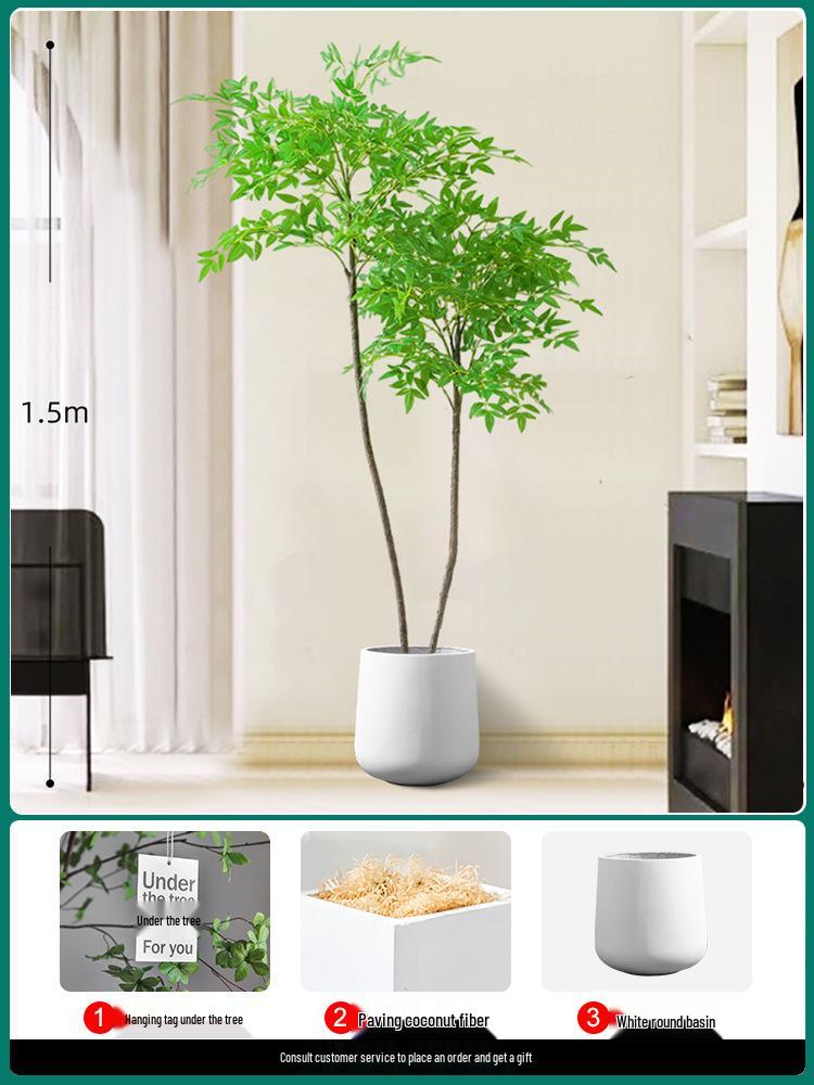 Artificial Nandina Domestica Potted Plant for Home Decoration - Green Ornamental Bonsai for Living Room or Sofa Side Decor.