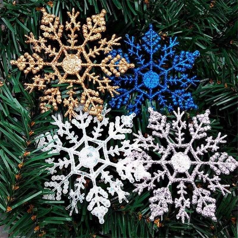 Merry Christmas Glitter Snowflakes Christmas Xmas Tree Ornaments Party Home Decoration