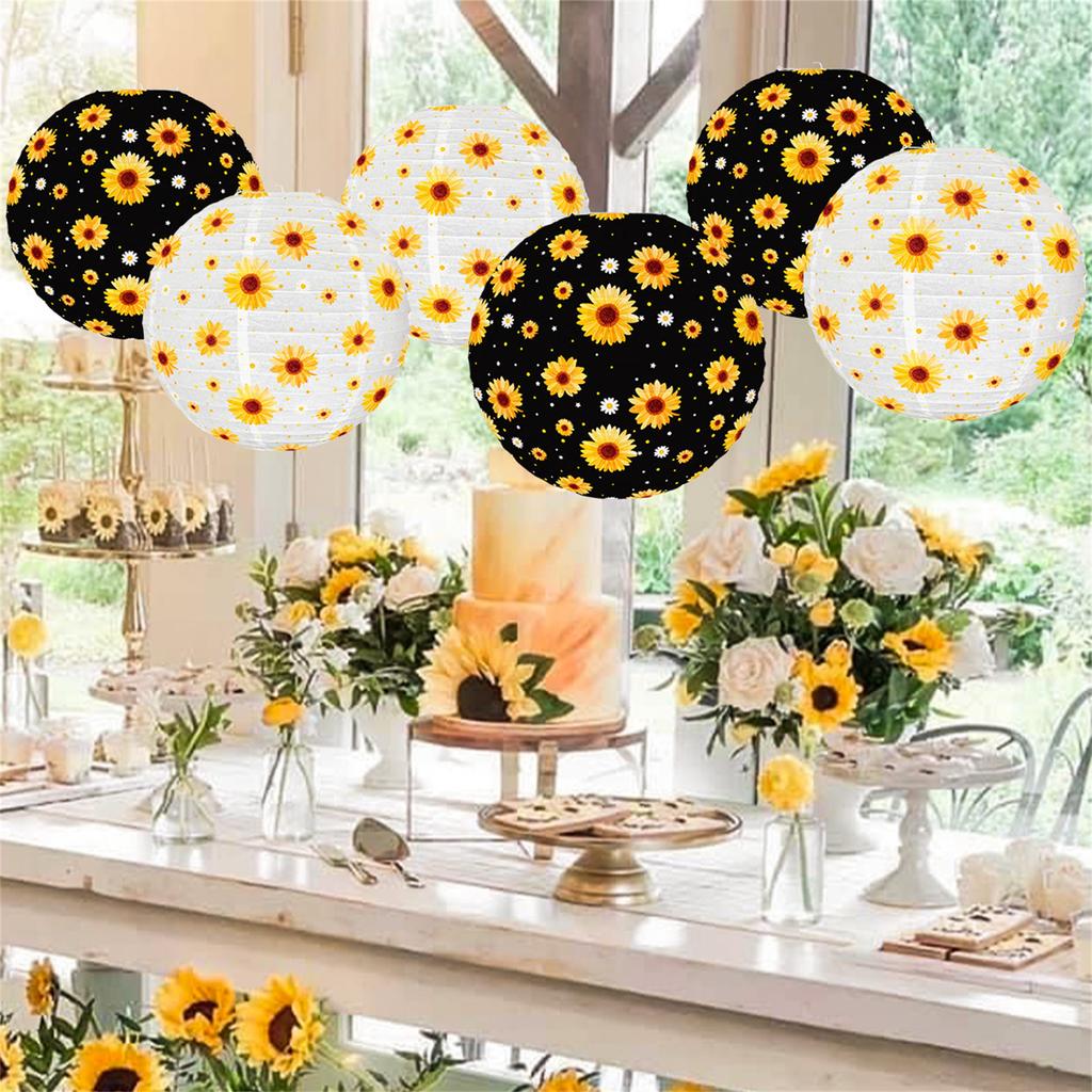 6Pcs Stylish Sunflower Paper Lanterns 8 Inch Hanging Round Lanterns for Indoor and Outdoor Party Decorations