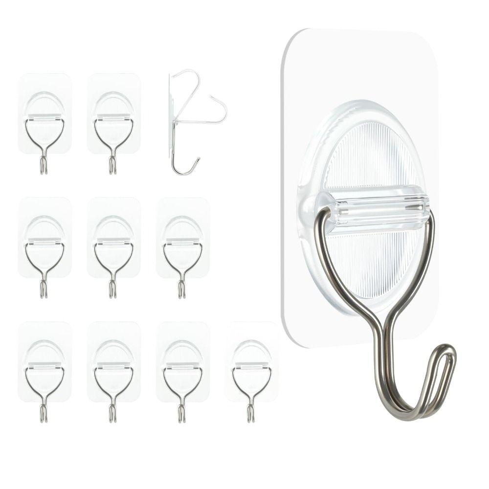 10PCS Transparent No Damage Hooks Heavy Duty Stick On Hooks Multi-Purpose Adhesive Wall Hooks Door