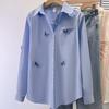 Fashion Polo Neck Embroidered Butterfly Blouse Women's Spring Autumn French Design Long Sleeve Versatile Shirt
