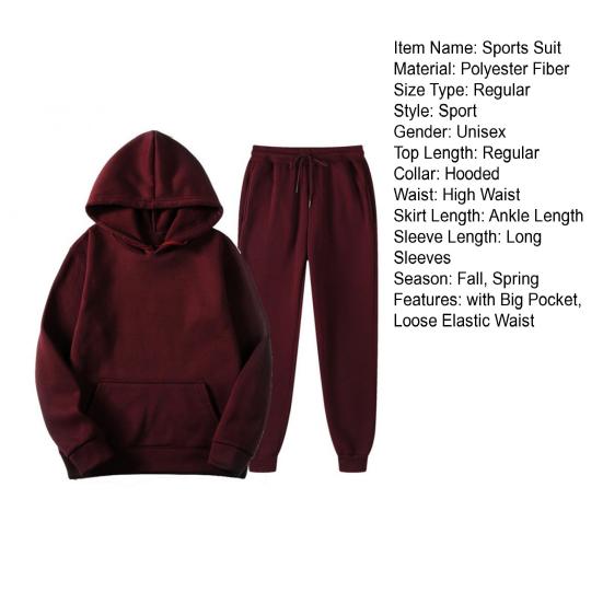 2 шт./компл. Спортивный костюм унисекс с капюшоном, с длинным рукавом, свободный топ с карманом, весенне-осенний спортивный костюм, эластичная талия на кулиске, манжеты на щиколотках