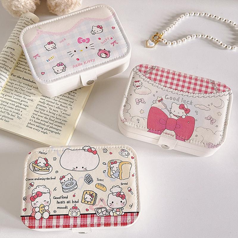 Шкатулка для украшений Hello Kitty Серьги Ожерелья Кольца Шкатулка для хранения украшений Большая вместимость Дорожная портативная сумка Подарок на вечеринку Косметичка