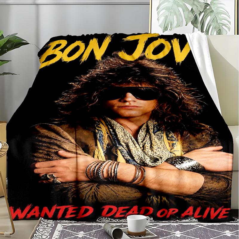 Bon Jovi Print Flannel Blanket, Soft Warm Lightweight Throw Blanket for living Room,Sofa Bed Camping office