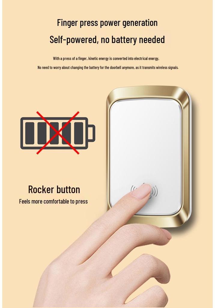 Wireless Self-Powered Doorbell, Waterproof, Long-Range, Electronic Remote Bell, Ideal for Home & Elderly Use.