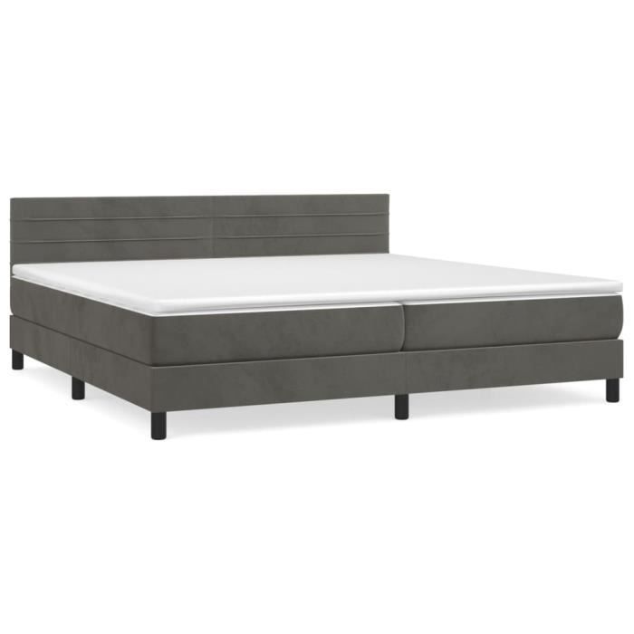 3141384 vidaXL Lit à sommier tapissier et matelas Gris foncé 200x200cm Velours