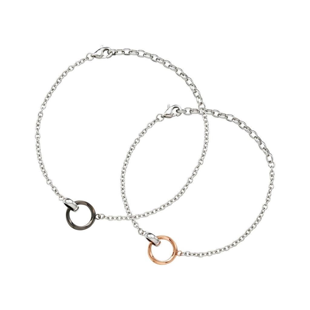 Парный браслет, набор из 2 парных колец, гипоаллергенная хирургическая нержавеющая сталь, розовый, черный [белый клевер] и 20 см/23 см 4SBR042GO&4SBR043BK