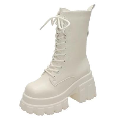 Модные женские ботинки на толстой платформе высотой 9 см, новые осенне-зимние мотоциклетные ботинки для женщин 2024 года, толстые нескользящие кожаные армейские ботинки с толстой подошвой