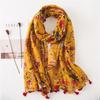 Ginger Yellow Ethnic Style Floral Cotton Linen Scarf for Spring/Summer - Women's Sun Protection Beach Shawl