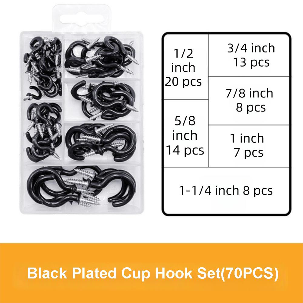 70pcs Anti-Rust Open Type Screw Eye Ring Hook Premium Metal Hardware Set Combination Kit Kitchen