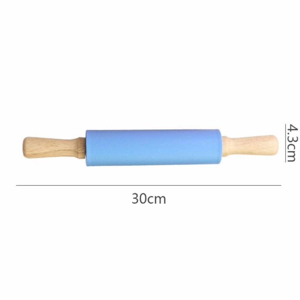 Multicolor Silicone Rolling Pin Wooden Handle Flour Roller New Pastry Dough Roller  Baking Tool