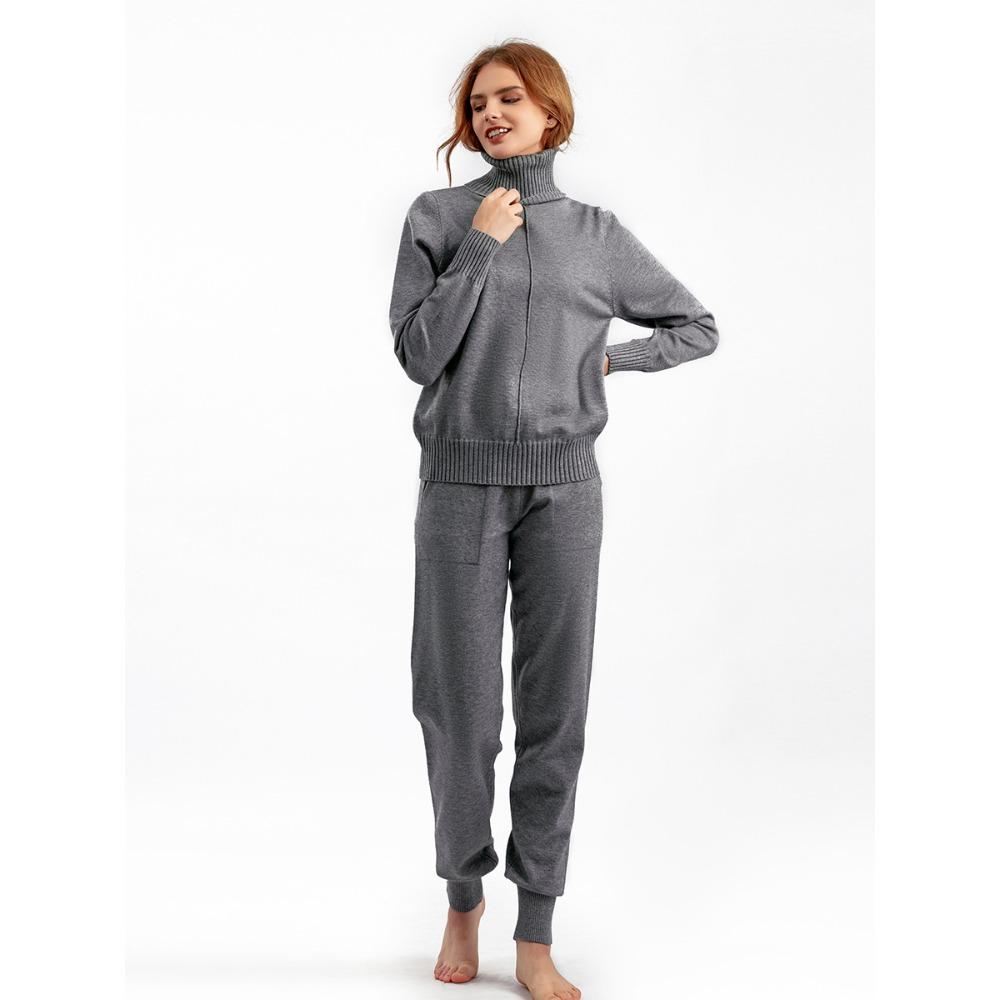 QICED Повседневный и модный осенне-зимний трикотажный комплект из двух предметов с высоким воротом и однотонным свитером
