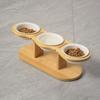 Raised Cat Food Water Bowl Elevated Tilted Dishes with Wooden Stand Anti Vomiting 3 Bowls Cat Feeder for Indoor Cats Puppy